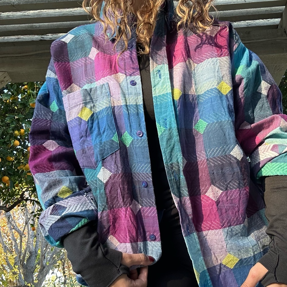 VINTAGE Angelique Argyle Long-Sleeve Button-Down Shirt